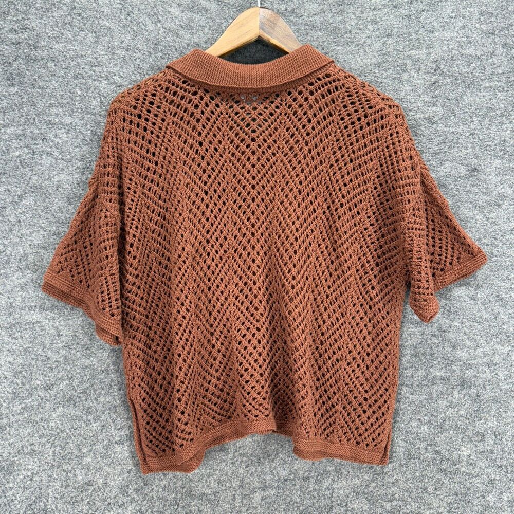 Women's Open-Knit Button-Up Top in Rust - Picture 2 of 8
